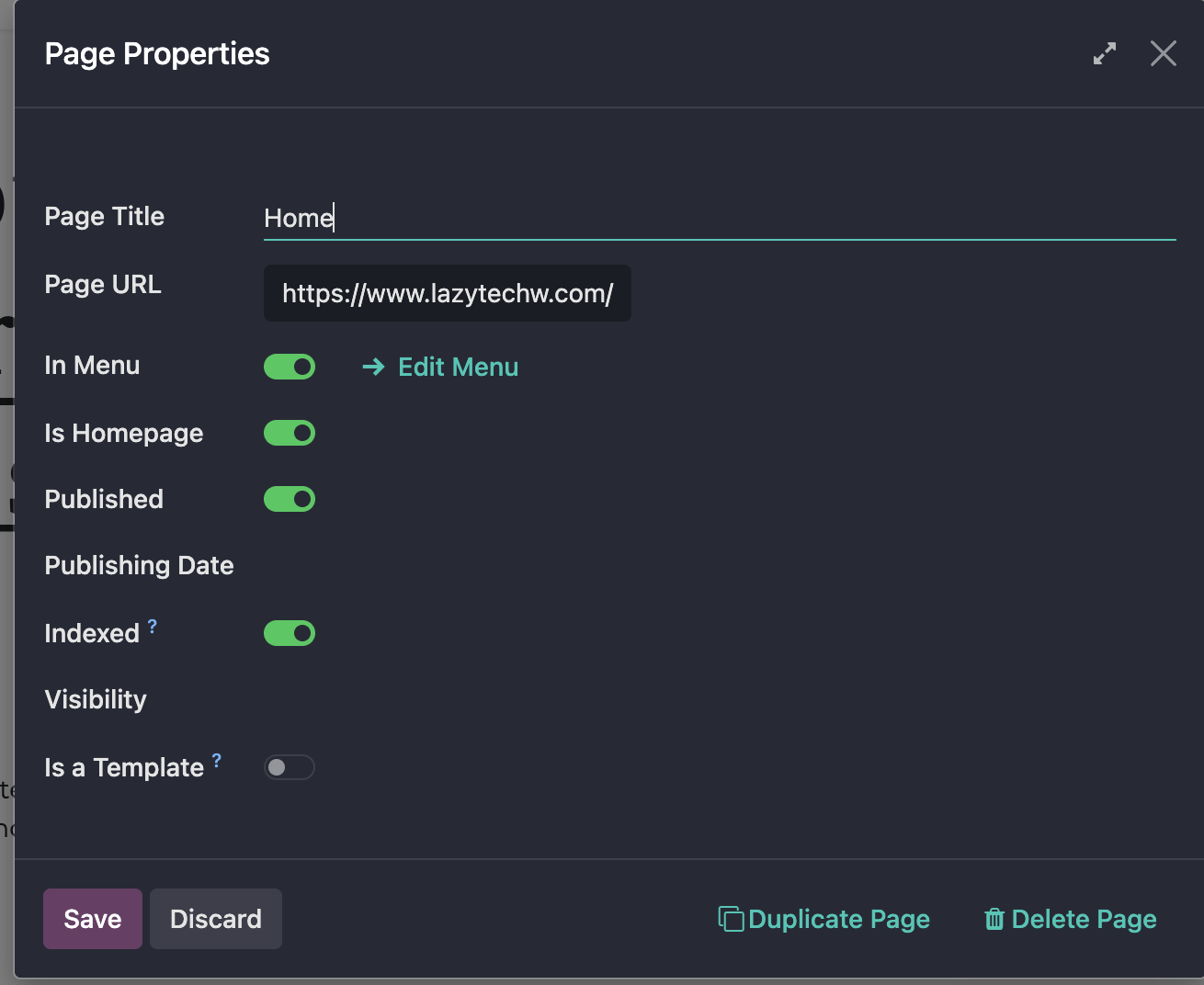 Odoo page properties view